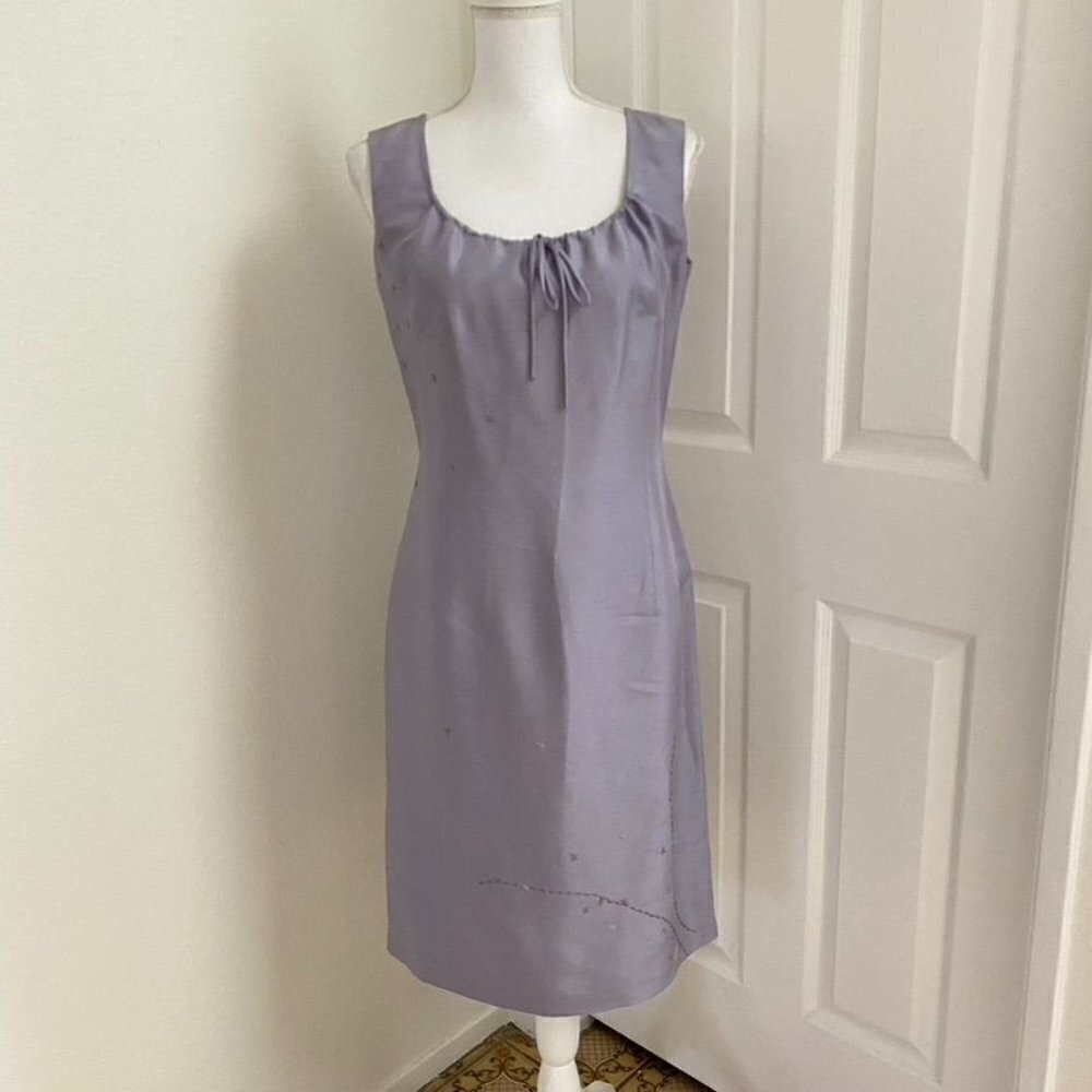 Vintage Max Studio Lilac Raw Silk Embroidered Sleeveless Sheath Dress Size 6